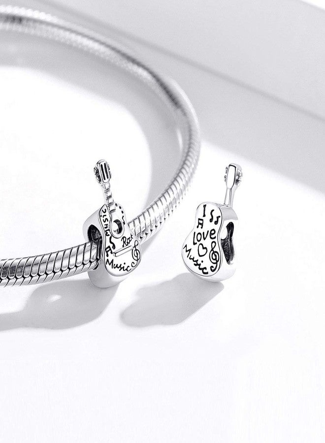 LAMOONY Guitar Charm 925 Sterling Silver Piano Bead Violin Pendant Birthday Anniversary Christmas Charm Gift for Pandora Charm Bracelet (Guitar A) - Image 3